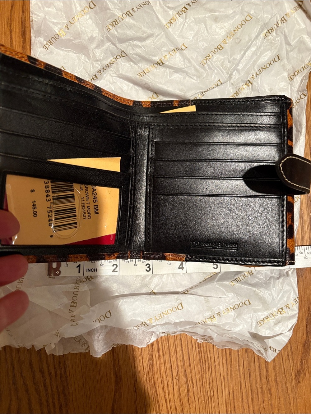 Dooney & Bourke Leopard Compact Card Wallet in Brown and Black - Picture 3 of 3